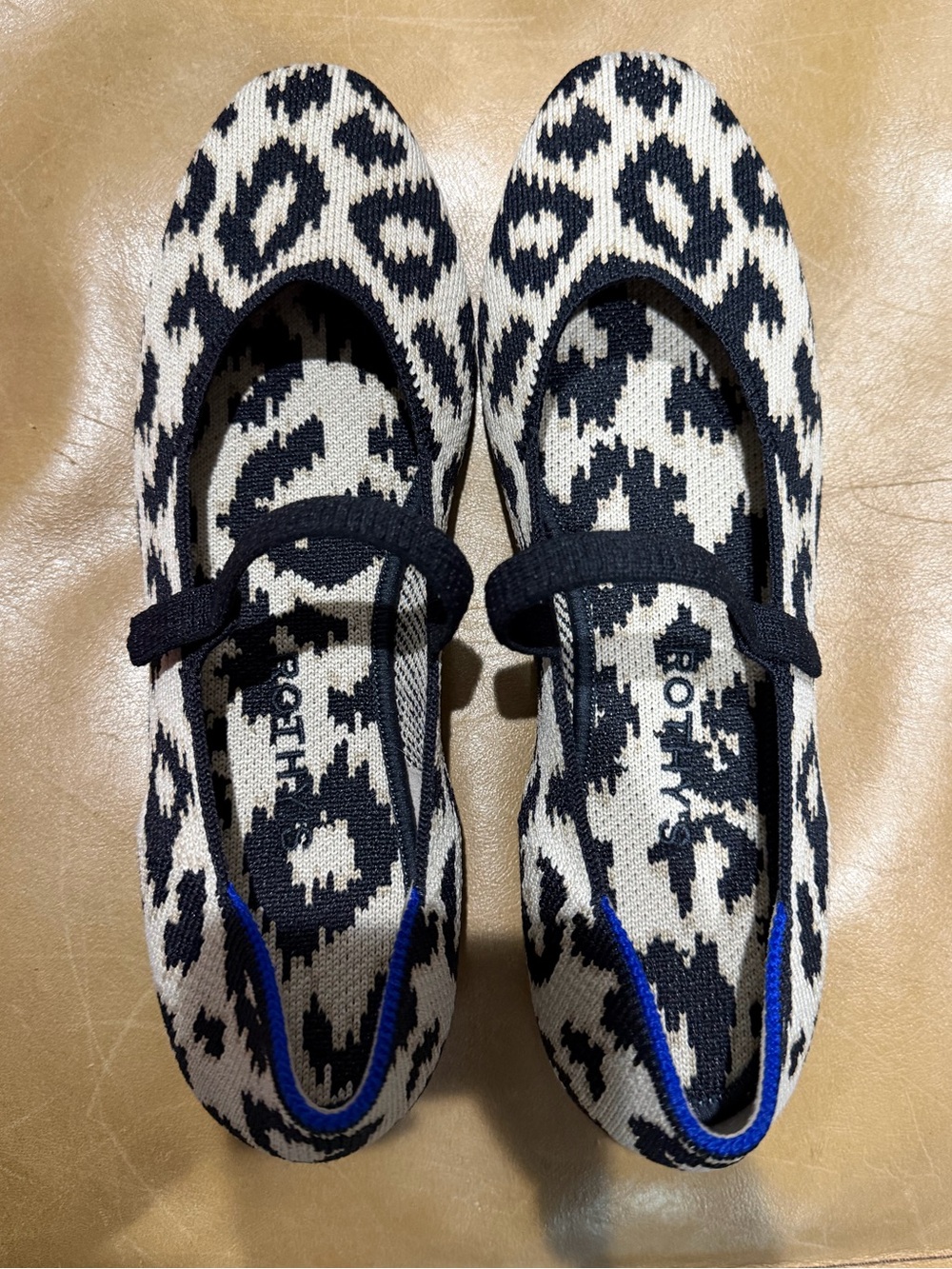 Rothy's Black & White Leopard Mary Jane Flats